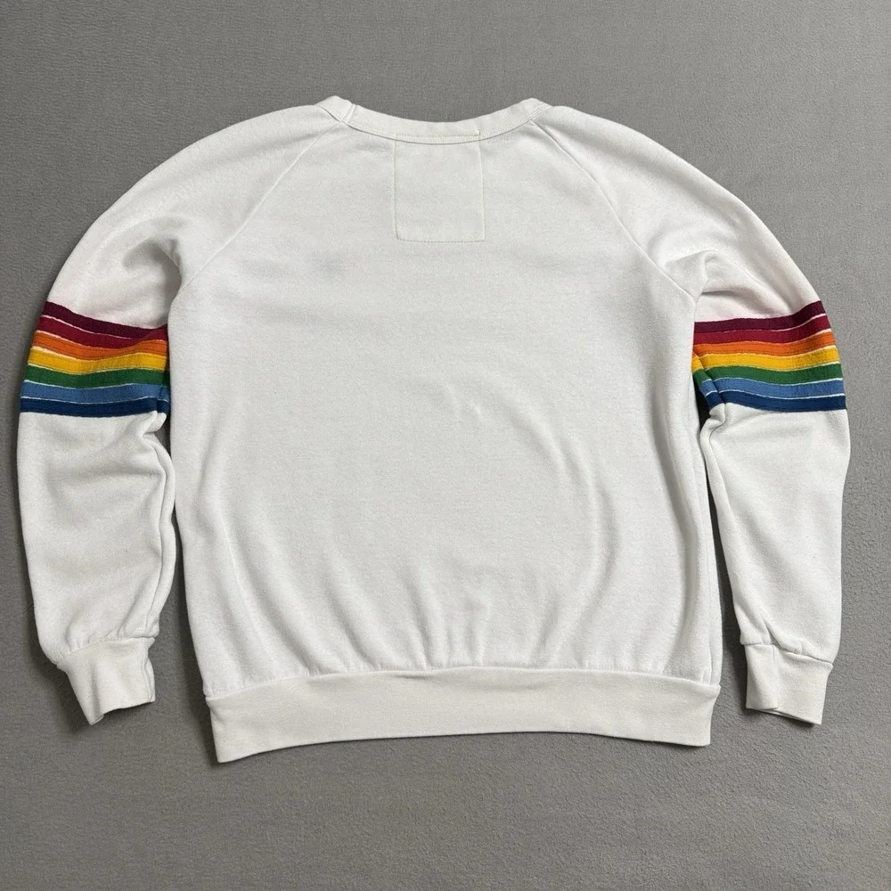 Aviator Nation Sweatshirt Womens Small White Rainbow Stripe USA Pullover Retro - Picture 3 of 8